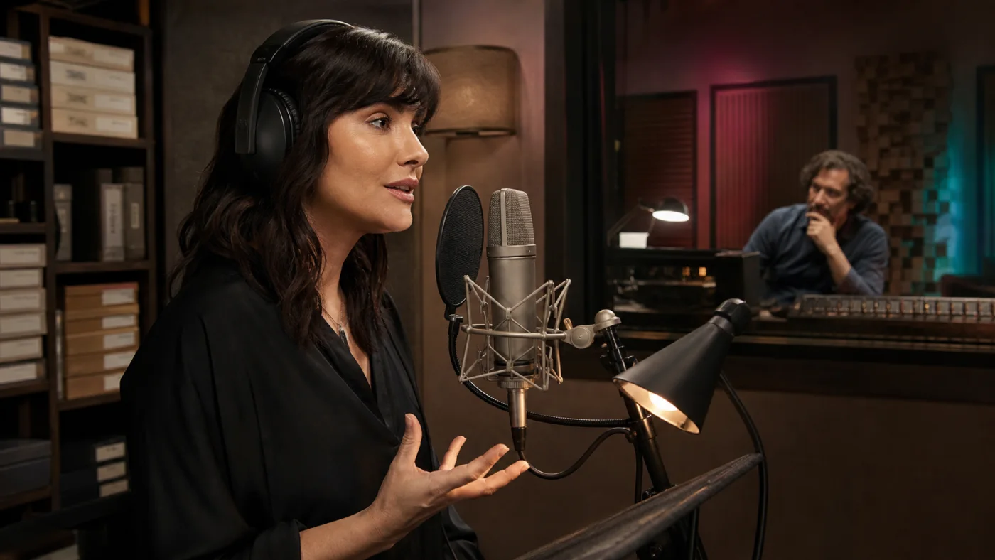An authorized narrator recording a reusable voice library